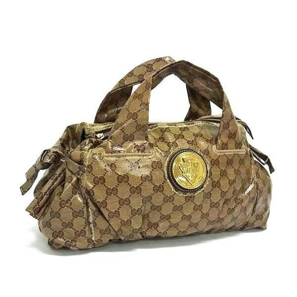 GUCCI GG Crystal Hysteria Canvas Handbag Tote Bag Beige